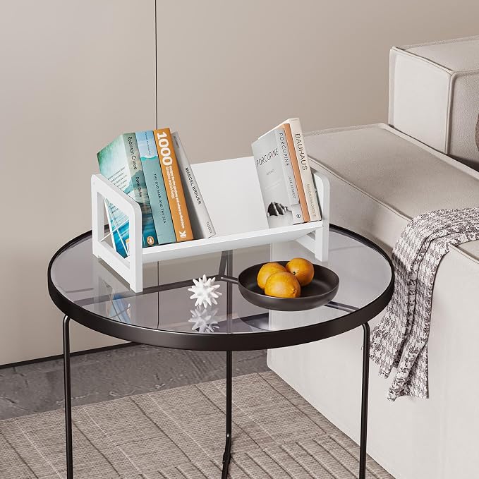 ELITEROO Mini Bookshelf for Desk, Desktop Bookcase, Single Cookbook Shelf, Tabletop Book Storage Rack, Tiny Book Organizer for Book Display & Storage, White