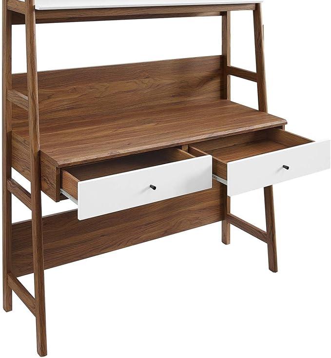 Modway Bixby Home Office Desk with Bookshelf in Walnut White