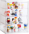 BOHOIDEE 4 Tiers Clear Acrylic Display Case for Closet, Purse Storage Organizers Box, Plastic Storage Bins with 3 Adjustable Divider and Magnetic Door