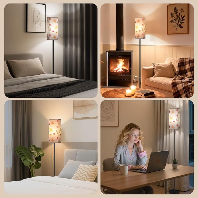 64.6" Floor Lamp, Pole Lamp with Foot Switch, Modern Standing Lamp, Minimalist Freestanding Lamp (Bulb Not Included), for Living Room, Bedroom Office ETL Listed, Black and Printed X07LD05