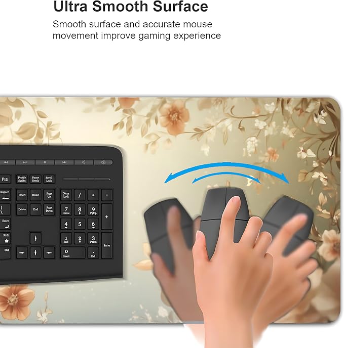 Cute Floral Aesthetic Daisy Gaming Mouse Pad, Muted Green Dreamy Desk Mat with Anti-Slip Base & Stitched Edges,35.4" x 15.7" in Desk Accessories for Women, Home Office Decor & Artistic Gift