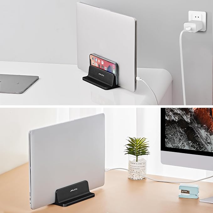 JARLINK Vertical Laptop Stand, Adjustable Aluminum Desktop Holder, Black | Vertical Laptop Holder Fits up to 17.3" Notebooks, Space-saving Desktop Organizer for MacBook, Surface, Dell & Gaming Laptops