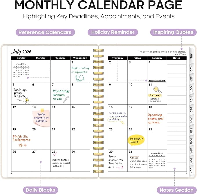Academic Planner 2026-2027, Monthly & Weekly Jul 2026-Jun 2027 Planner | 6.3" x 8.5" Calendar Planner for Women, Hardcover Pretty Organizer for Women, School Office Home Supplies, Lavender Bunch