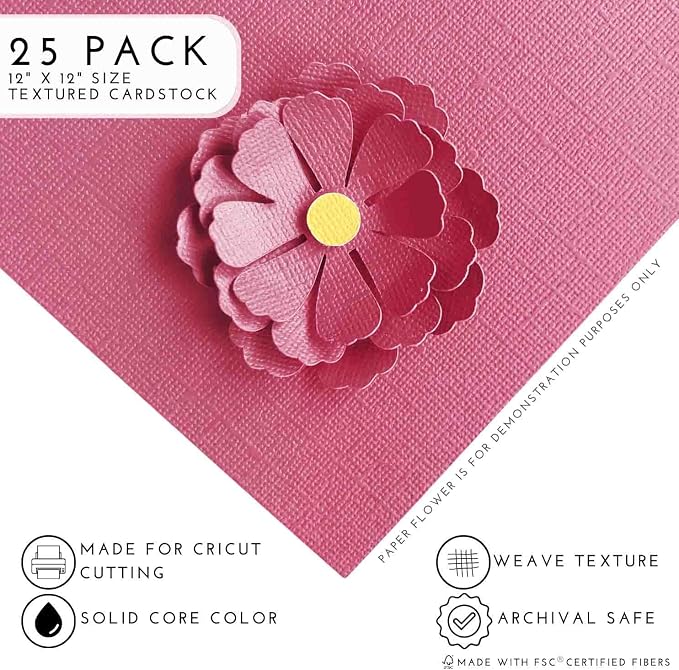 DUSTY ROSE—12x12 Textured Cardstock | 80lb Textured Pink Scrapbook Paper | Premium Cardstock for Cricut Cutting | 25 Sheets