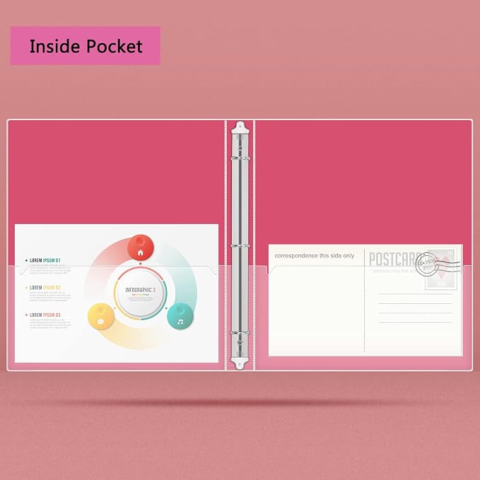 NatureTouch 3 Ring Binder, Glitter 1 Inch Organizer (10.5'' x 11.5'') Holds 8.5'' x 11''Letter Size 300 Pages, Waterproof Durable View Binder, 1 Pack, Pink