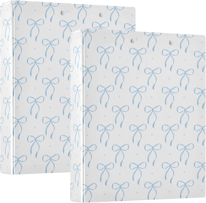 Aslsiy Kids 3 Ring Binder 1.5 Inch Blue Cute Bows Dots Round Clipboard Binder Girls Decorative Harcover Binders Organizer for Office School Supply