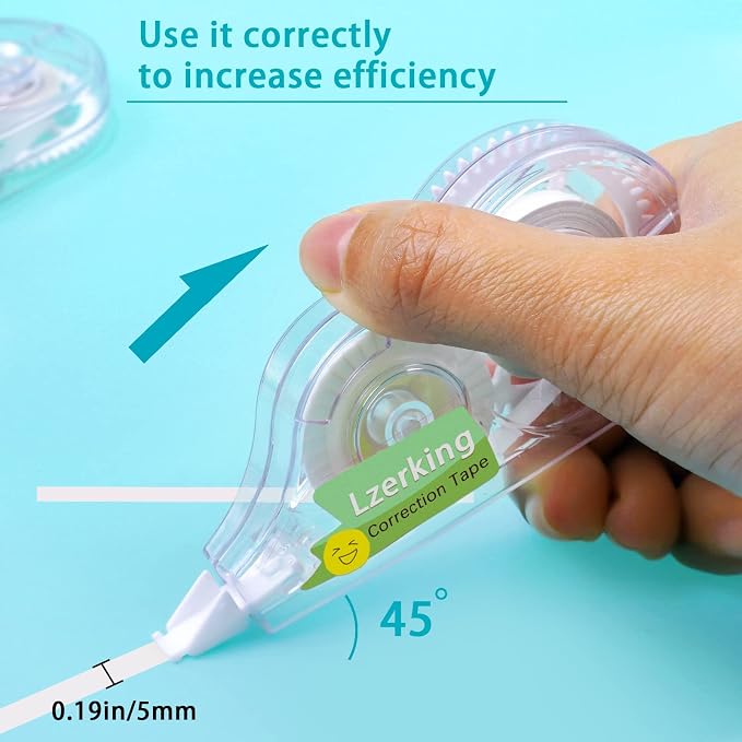 Lzerking Correct Correction Tape,White,32-Count | Transparent Dispenser Shows How Much Tape is Remaining
