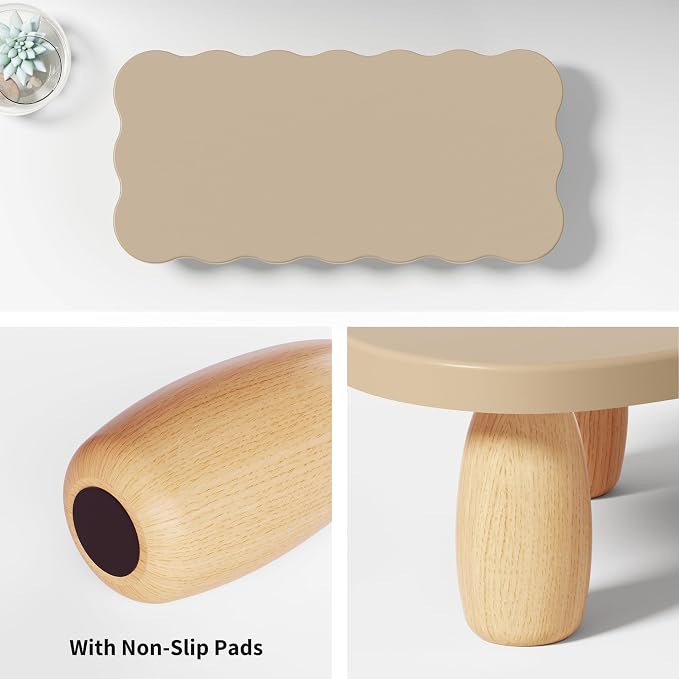 AFOOYO Monitor Stand Riser,Cookie-Shaped Sturdy Wood Computer Monitor Stand, Monitor Stand Riser, Multi-Purpose Desktop Organizer Riser for Computer,Laptop,Printer,TV,khaki