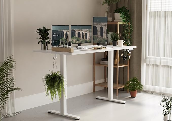 Claiks Electric Height Adjustable Standing Desk, 55x24 Inch, White | Smooth Height Adjustment, 3 Memory Presets, Cable Management Hub&Hook, Stable Steel Frame, 176lbs Capacity, Easy Assembly