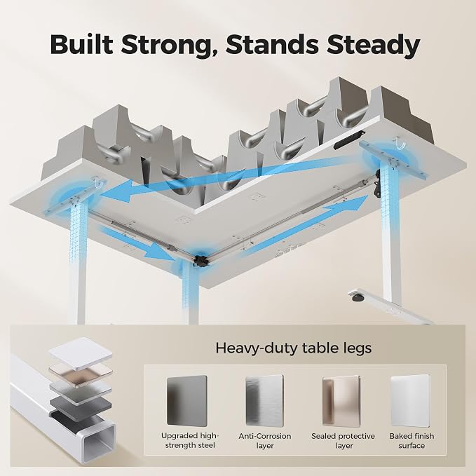 Agilestic L Shaped Standing Desk 63 inch Adjustable Height, Electric Corner Standing Desk, Sit Stand Computer Table with Splice Board, White | Corner Desk, Ample Workspace, Memory Presets, Hooks, Stable Steel Frame,176 lbs Capacity, Easy Assembly, Spli...