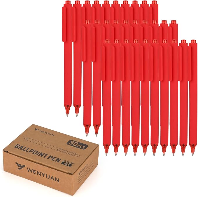 WY WENYUAN 30 Pack Red Click Ballpoint Pens, 1.0mm Medium Point