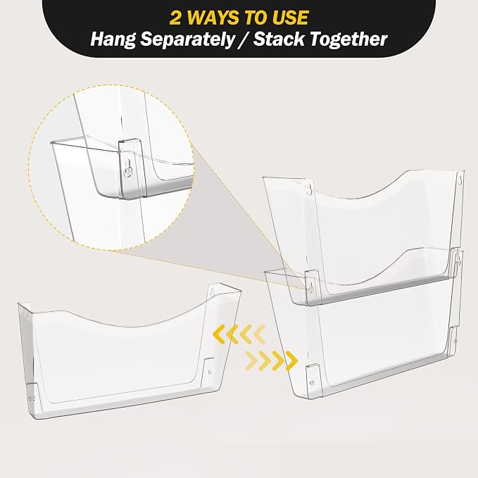 Kuntine.B 3 Pack White Single Pocket File Holder Hanging Wall Organizer, Wall Mount Mails Magazines Organizer for Office and Home