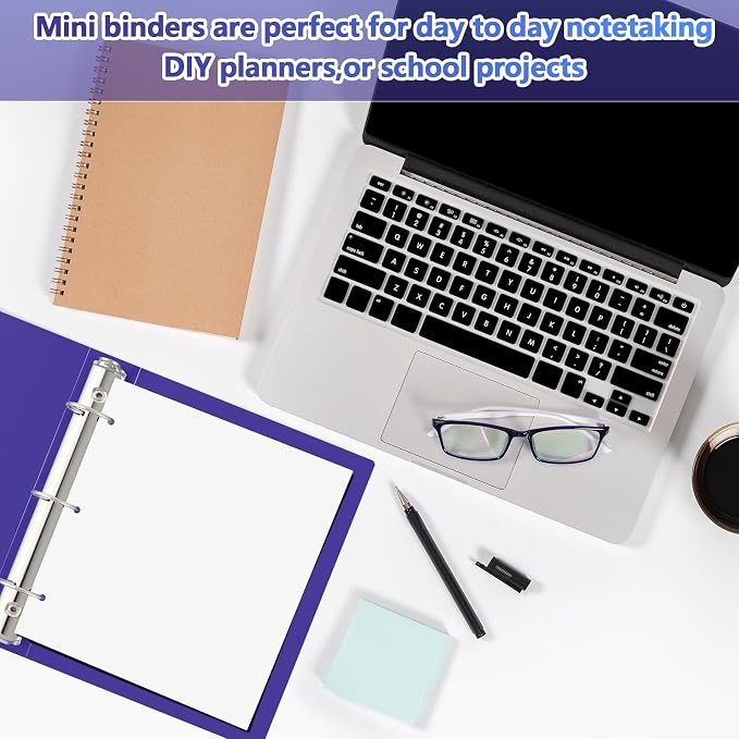 Henoyso 1.5 Inch 6 Pack Mini 3 Ring Binders for 5.5"x8.5" Paper,Purple | Holds 280 Sheets, Plastic Small Binders, Round Three Rings, Flexible PP Covers, School Office, Photo Album Planner Journal