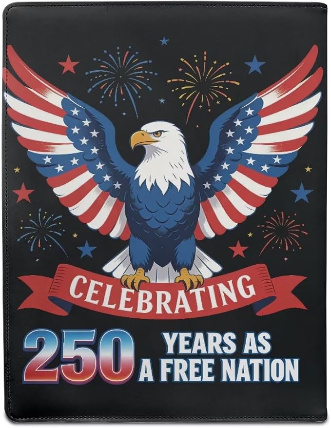 Dreaweet 250th Anniversary Portfolio Padfolio Organizer Binder with Clipboard,Patriotic Eagle Leather Business Interview Resume Document Holder Folder Planner Organizer for Office Conference Notepad