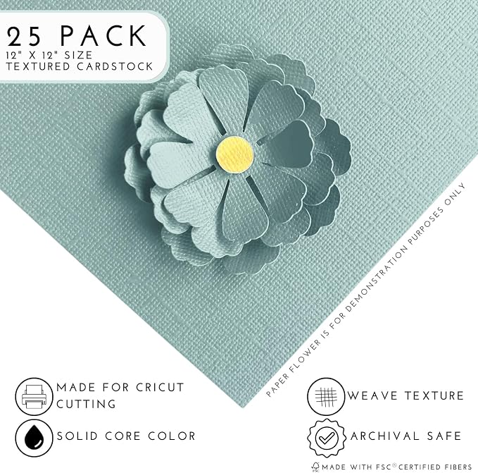 Glacier Melt—12x12 Textured Cardstock | 80lb Textured Blue Scrapbook Paper | Premium Cardstock for Cricut Cutting | 25 Sheets