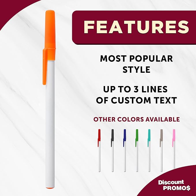 DISCOUNT PROMOS Value Stick Pens Set of 10, Bulk Pack - Black Ink, Great for Office, School, Business, Tradeshows, Events - Orange