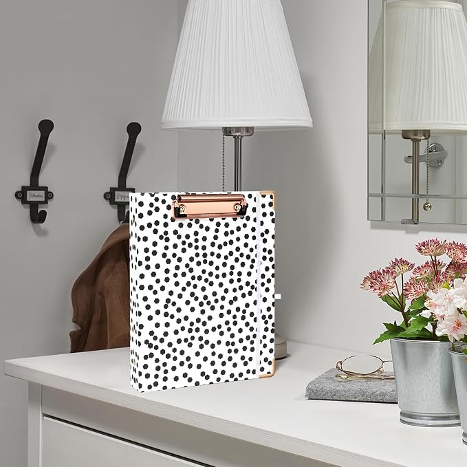EYROZILL 3 Ring Binder 1 Inch for Letter-Size 8.5" x 11" Paper with 5-Tab Dividers, Cute Three Ring Binder Folders with Profile Clipboard for Women School Office Supplies, Polka Dots