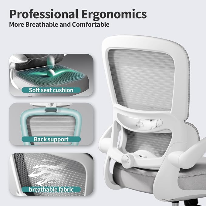 TRALT Office Chair - Ergonomic Desk Chair with Adjustable Lumbar Support, Mesh Computer Chair, Executive Chair for Home Office Comfortable Lumbar Support (1, White)