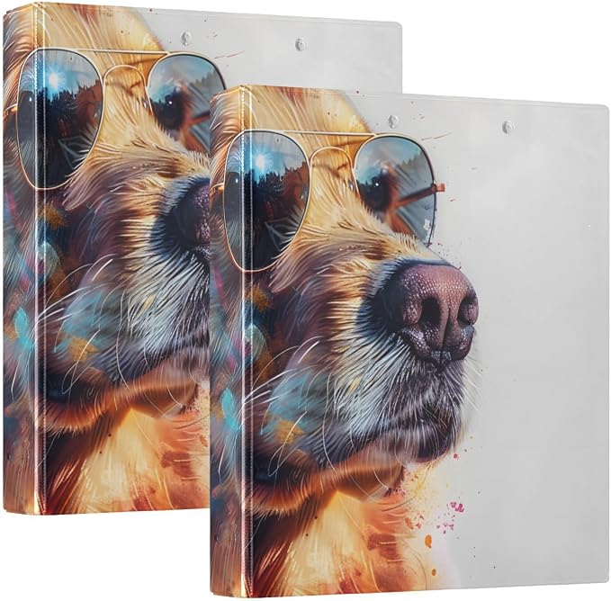 Golden Retriever Dog 3 Ring Binder with 2 Interior Pockets 1.5 inch Binders 3 Ring Heavy Duty Fit 8.5" x 11" Letter Size for Office School, 2 Pack
