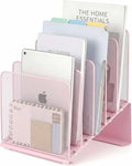 LEKETREE File Organizer for Desk, Desk Organizer with 5-Section Vertical File Rack, Folder Organizer,Workspace Organizers (Pink)