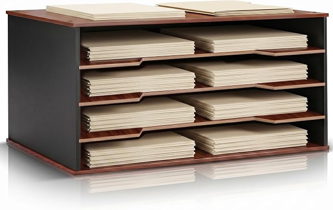 12x18 Construction Paper Organizer, 4-Tier Wooden Flat File for 11x17, A3 & Tabloid Sheets | Durable wood Desk Paper Storage for Classroom, Office & Art Studio