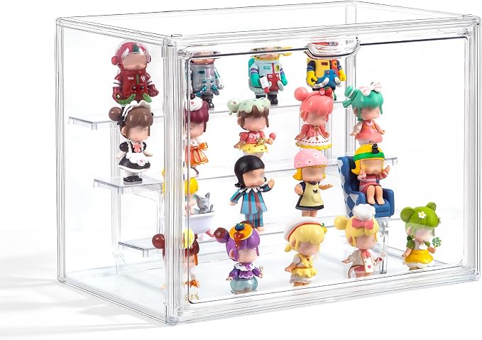 2 Pack 3-Tier Acrylic Display Case with Adjustable Shelves - Magnetic Door Clear Showcase Box - Stackable Dustproof Organizer for Action Figures Collectibles