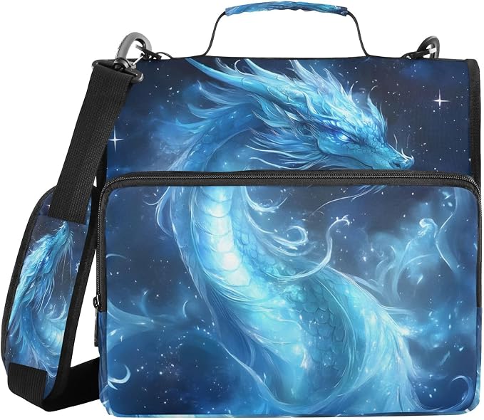 3 Ring Zipper Binder with Shoulder Strap Dragon Galaxy Blue 2 Inch Zippered Binder Bag 500 Sheet Capacity Multi Pockets for School Supplies