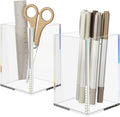 NIUBEE Acrylic Pen Holder for Desk, Clear Pencil Cup Organizer 2 Packs | Acrylic clear acrylic pen holder, durable transparent design organizes stationery and makeup tools for students and workers