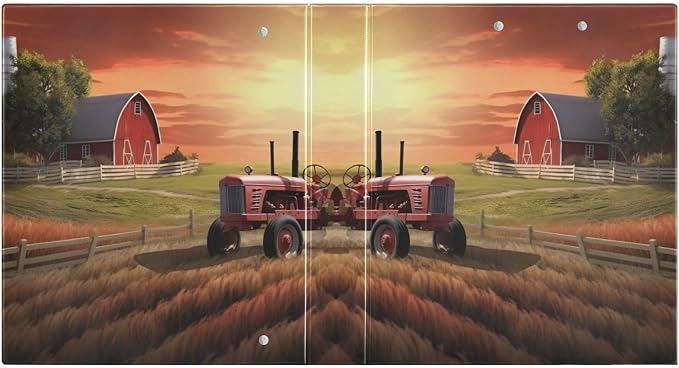 SPRIPORT Farmhouse Sunset House Tractor 1.5 Inch 3 Ring Binder Holds 200 Sheets for Office Supplies Durable PVC Round Ring Binder with Interior Clear Pockets Binder Organizer for Man Woman Home Work