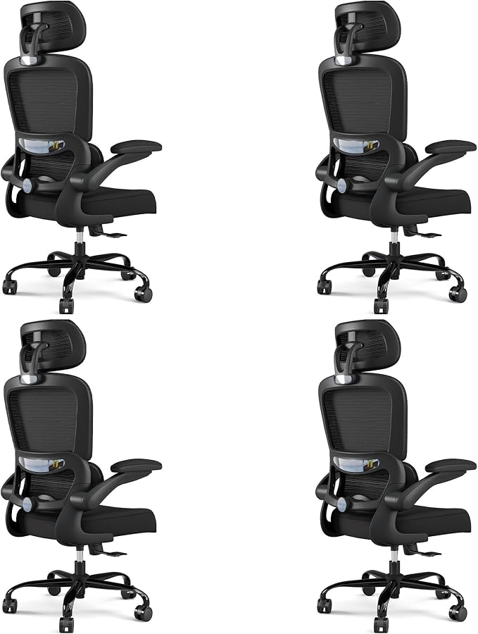 TRALT Office Chair Ergonomic Desk Chair - Gaming Chair with Lumbar Support | 330 LBS Home Office Desk Chairs with Headrest, Reading Chair with Flip-up Armrests, Comfortable Computer Chairs (4, Black)