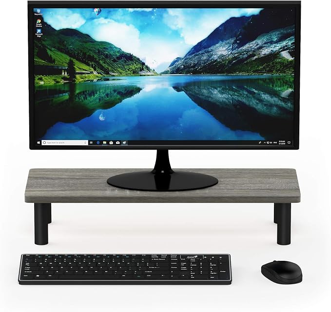 Furinno TURN-N-TUBE Monitor Stand Riser, 23.6" Wide Rectangle Monitor Riser, Laptop Stand for Desk, Office Desktop Accessories Organizers, Toolless Assembly, For Study Room, Dorm, French Oak