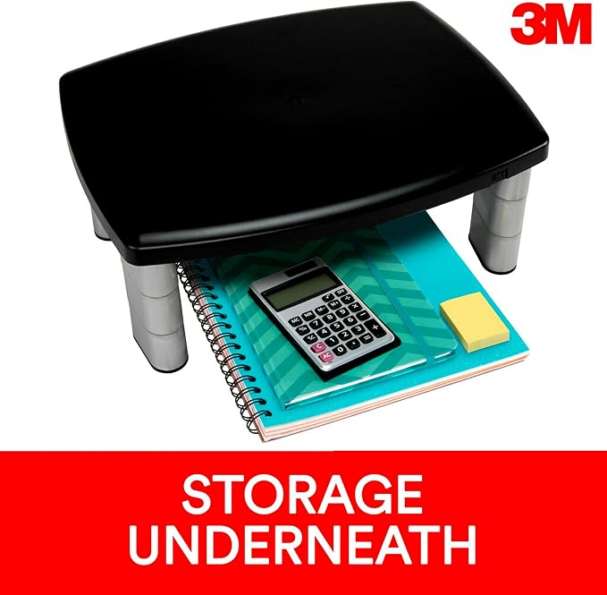 3M Adjustable Monitor Stand, Three Leg Segments, Simply Adjust Height from 1" to 5 7/8", Holds Up to 80 lbs, 11" Space Between Columns, Silver/Black (MS80B)