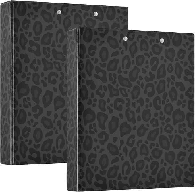 Black Cheetah Round Ring Binders 1.5 Inch Leopard 3 Ring Clipboard Binder for Office School Work Supplies File Folder 200 Sheet Capacity 2 Pieces