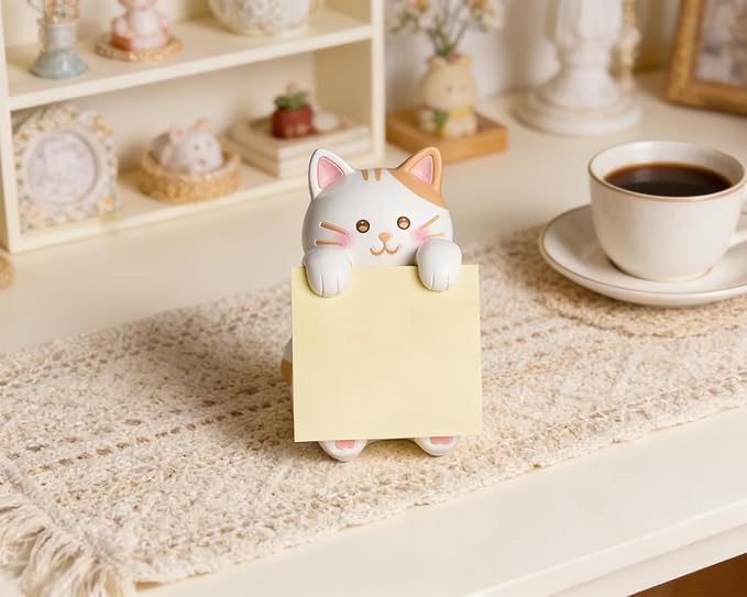 Cat Pop-Up Sticky Note Dispenser for 3 x 3 in Notes, Ginger Cat | Includes 100 sheets, handmade resin desk decor for office, home or classroom; gift for teachers, coworkers and cat lovers