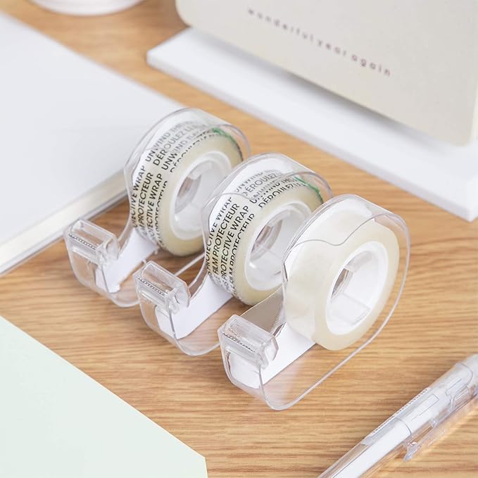 Amazon Basics Double Sided Refillable Permanent Tape with Dispenser, Narrow Width, 1/2 x 252 inches, 3-Pack, Translucence