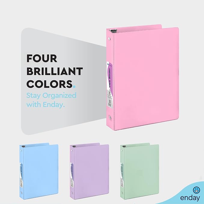 Enday 1/2 inch Binder 3 Ring Binder (6 Pack - Assorted Colors) O-Ring Binder with Clear View Cover and 2 Inside Pocket - for Letter Size 8.5 x 11'' Paper, Ideal for School Supplies, Office, and Home