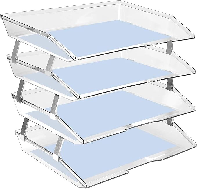 Acrimet 4-Tier Paper Letter Tray, Desk File Organizer, Plastic, Clear | Heavy-Duty, Large-Capacity