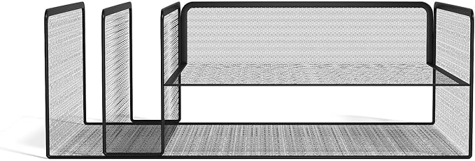 TRU RED Wire Mesh Horizontal File Organizer, 4‑Compartment, Matte Black, 2‑Pack – Desktop File Sorter for Papers & Documents
