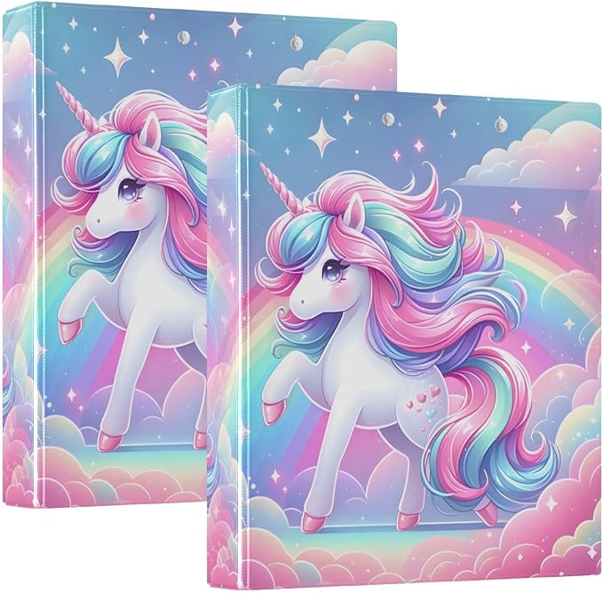 ALAZA 3 Ring Binder Fantasy Unicorn Rainbow Clipboard Round Ring Binder Holds 1.5 Inch Three Rings Binder Heavy Duty Binders for School Office Supplies, 1Pack