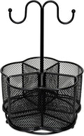 Pen Holder for Desk,360 Degree Rotating Pencil Holder Organizer | 5 Compartments,Large Capacity Pencil Holder for Desk,Metal Rust Prevention,Pen Organizers for Home(Black, With hook)