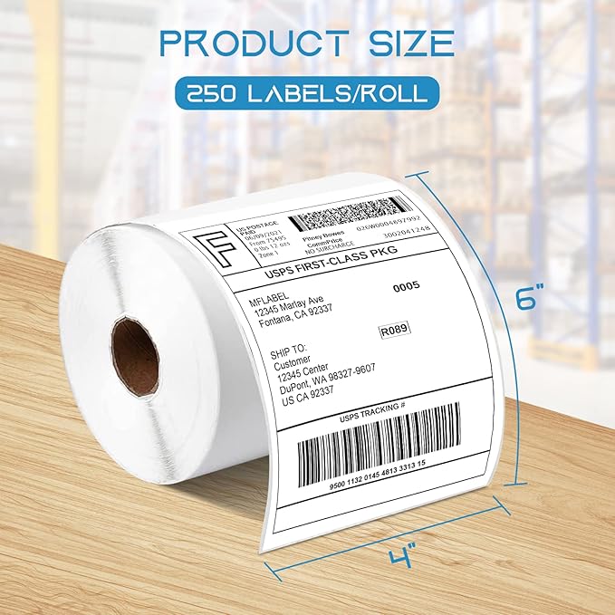 MFLABEL 4x6 Thermal Shipping Labels - 12 Rolls of 250, Perforated & Smudge-Proof Direct Thermal Labels Compatible with Rollo, Zebra, for Amazon UPS FedEx Shopify