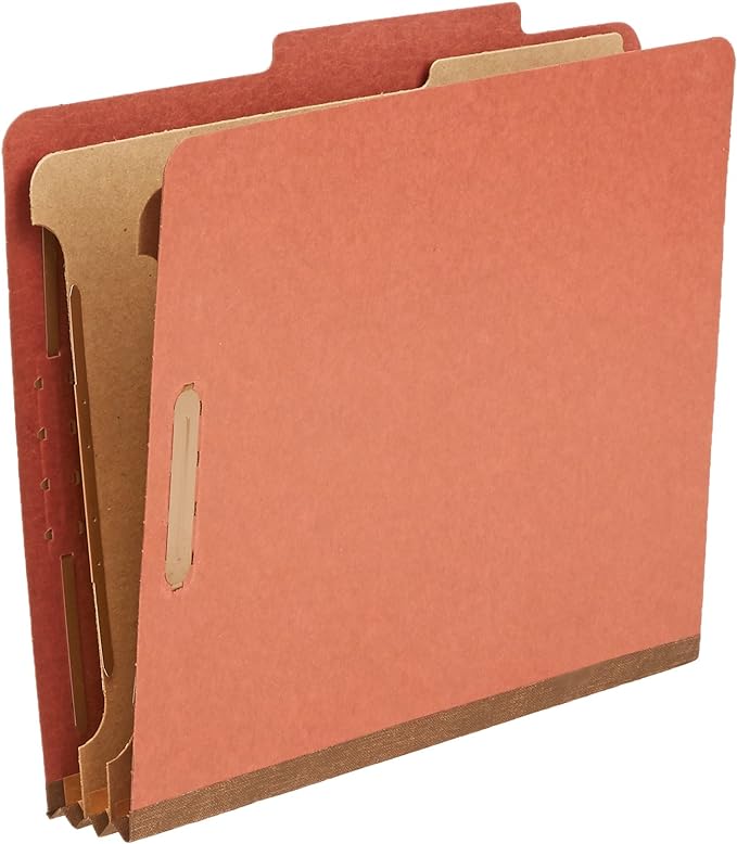 Amazon Basics Classification Folder with Prongs, Pressboard, 2 Dividers, 2-Inch Expansion, Letter Size, Red, Pack of 20, for Organizing Documents