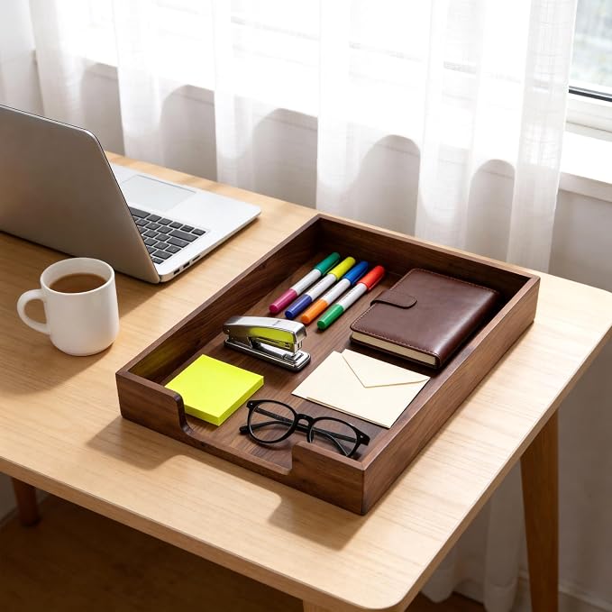 Bamber Wood Letter Tray Wooden Desk Organizer Paper Document File Tray for Office Supplies Collection Folders Notebooks, Black Walnut