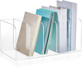 Suzile Clear Acrylic Magazine File Holder with Vertical Compartments Desk Organizer Book Rack for Desk Sorter Paper Folder Office Accessories(Classic,14.2 x 7.2 x 6.5 Inch)