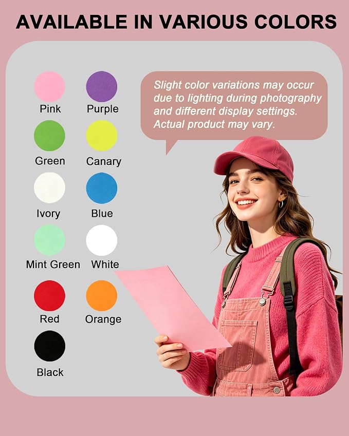 Veritas Pink Colored Cardstock, 8.5" x 11" Colored Copy paper, 110LB/199GSM Printer Paper, 100 Sheets, Colored Multi-Purpose Pink Paper, Made in USA