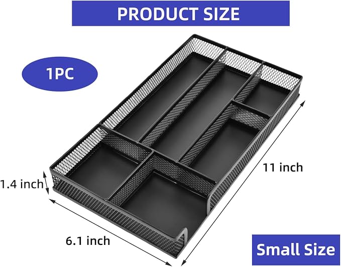 Desk Drawer Organizer, Small Metal Mesh Desk Organizer Tray | Pen Pencil Drawer Organizer for Office Supplies, Desktop, Makeup, Vanity, 1PC