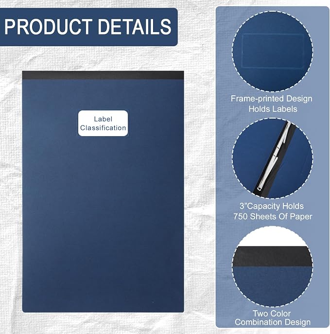 Fullhawl 10 Pcs 11x17 Inch Vertical Pressboard Report Cover, Navy Blue | Vertical Pressboard Binder Folder, With Metal Prong, 3'' Capacity, For Presentations Portfolio