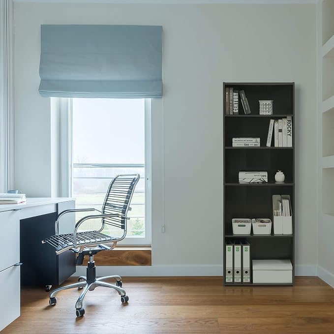 FURINNO Wright 5-Shelf Bookcase, Cinnamon Cherry | 11.6 x 24.6 x 71.3, Open Shelf, for Living Room, Bedroom, Home Office