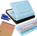 10 Hole Punch Binding Machine for Planner, Manual Binding System with 10 Multi-Color Binder Rings for Making 26 Holes on B5, 30 Holes on A4, 20 Holes on A5 Book, 10 Sheet Capacity (Blue)