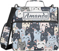 Custom 3 Ring Zipper Binder Cat Cute Blue Personalized Name 1.5 inch Binders Large Capacity Multi Pockets for School Office Supplies